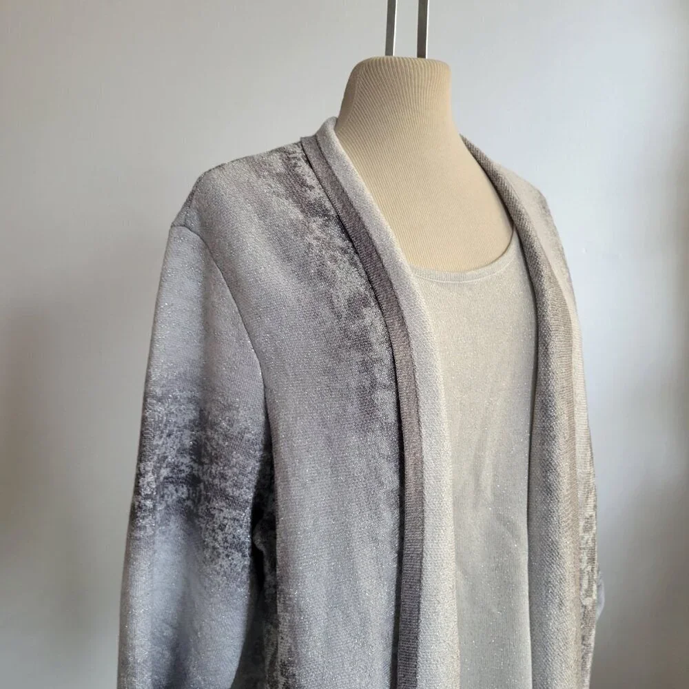 Alfred Dunner Silver Sequin Open-Front Cardigan Sweater & Matching Top (S: 1X)